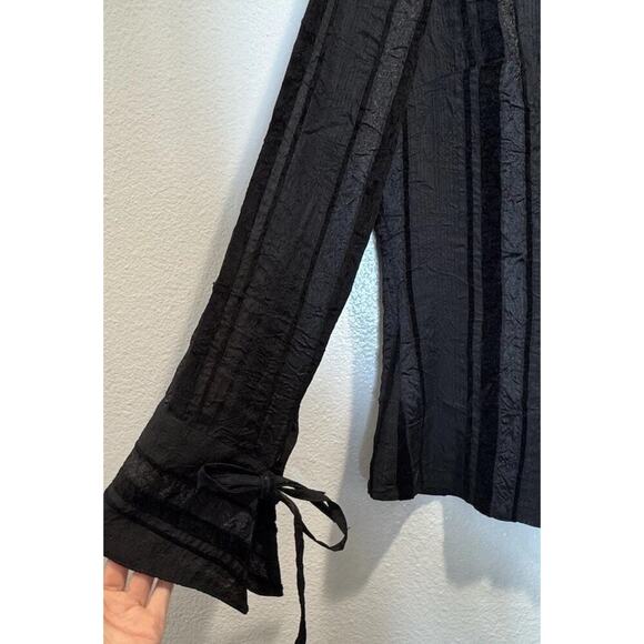 Vintage Xanaka Women’s Y2K Sheer Velvet Striped Button Down Shirt Whimsigoth Top - Picture 4 of 11